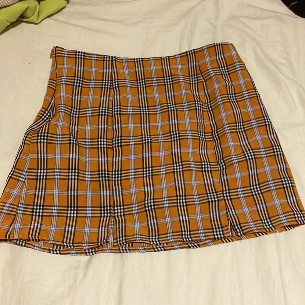 Cute Slitted Yellow Plaid Skirt